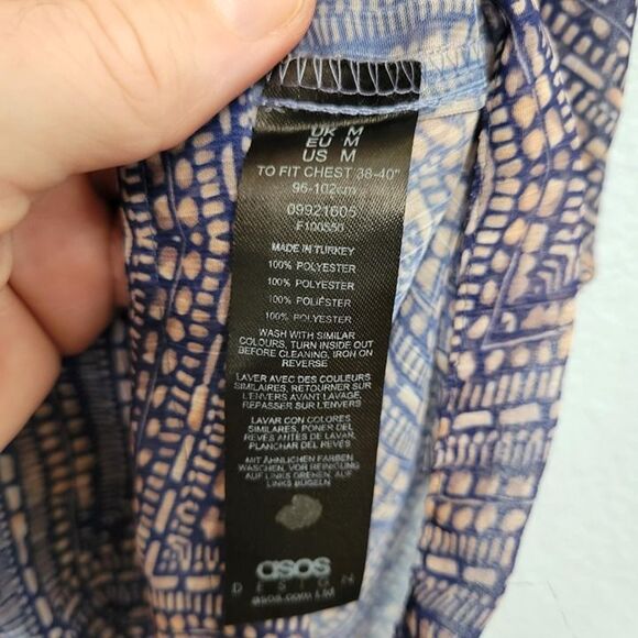 ASOS Design Sheer Button Up Shirt Short Sleeve Blue Pink Abstract Camp Collar MD - Picture 4 of 7